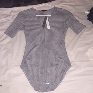 Gray Ribbed Bodysuit